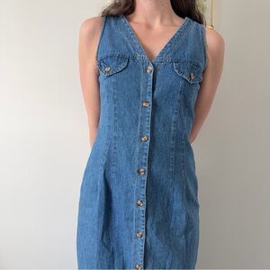 Vintage Denim Button-Down Maxi Dress